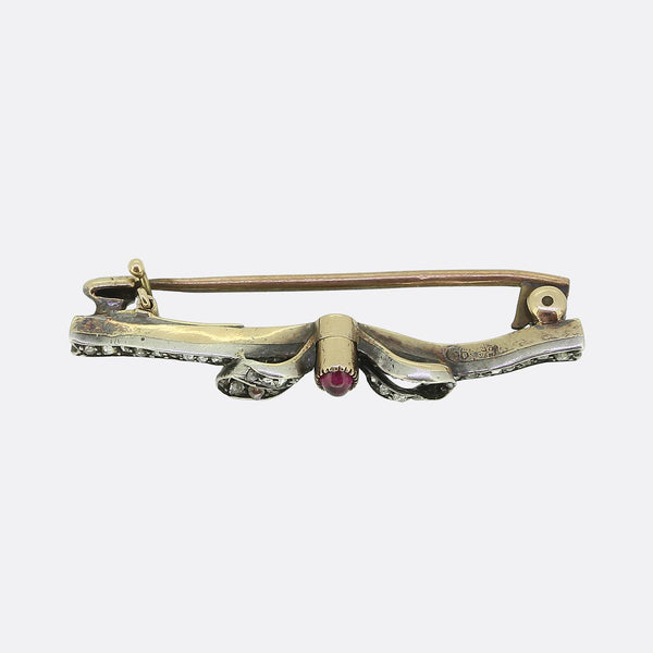 Faberge Ruby and Diamond Bow Brooch
