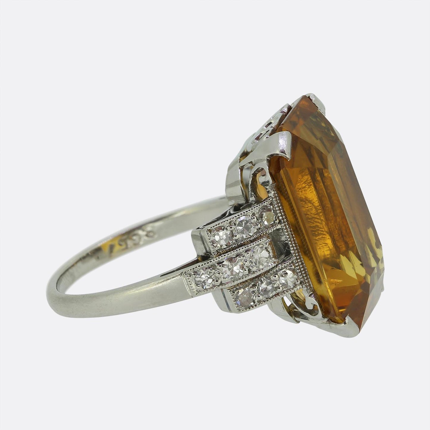 Art Deco Citrine and Diamond Cocktail Ring