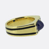 French Art Deco Cabochon Sapphire and Diamond Three-Stone Ring