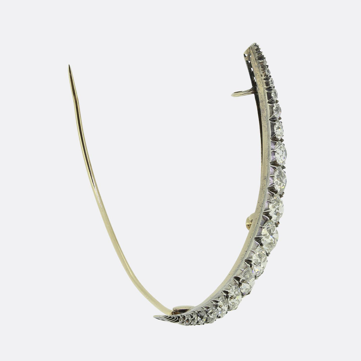 Victorian 7.50 Carat Old Cut Diamond Crescent Brooch