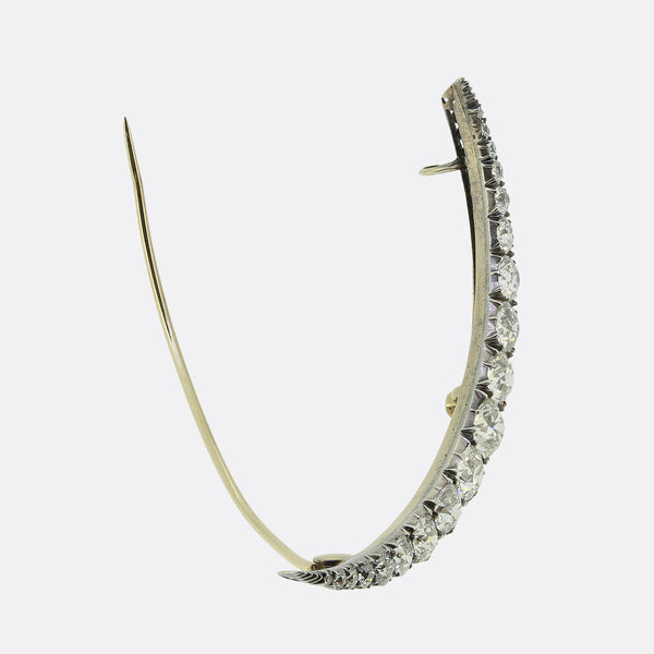 Victorian 7.50 Carat Old Cut Diamond Crescent Brooch
