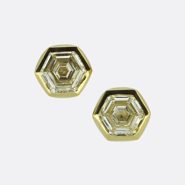 2.00 Carat Hexagonal-Cut Diamond Stud Earrings
