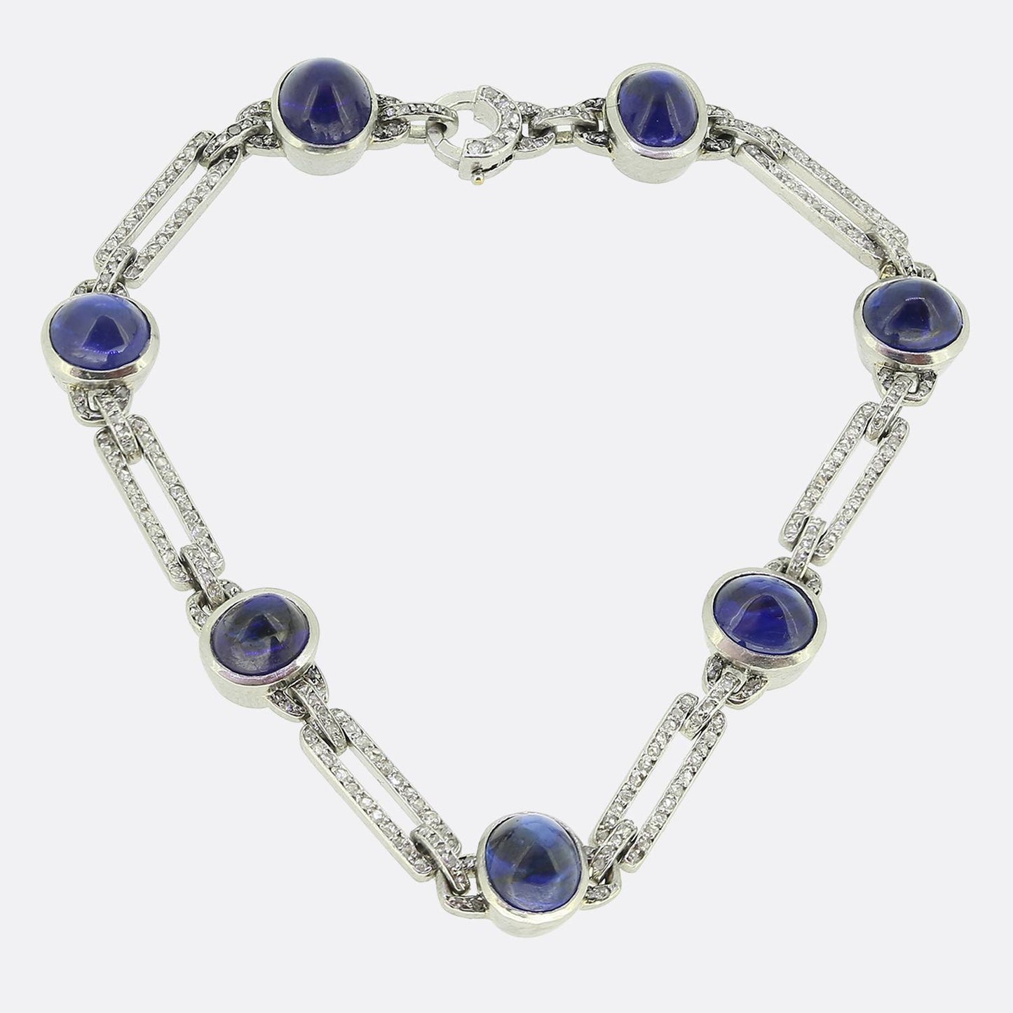 Art Deco Cabochon Sapphire and Diamond Bracelet