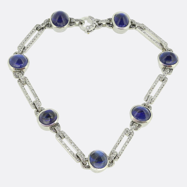 Art Deco Cabochon Sapphire and Diamond Bracelet