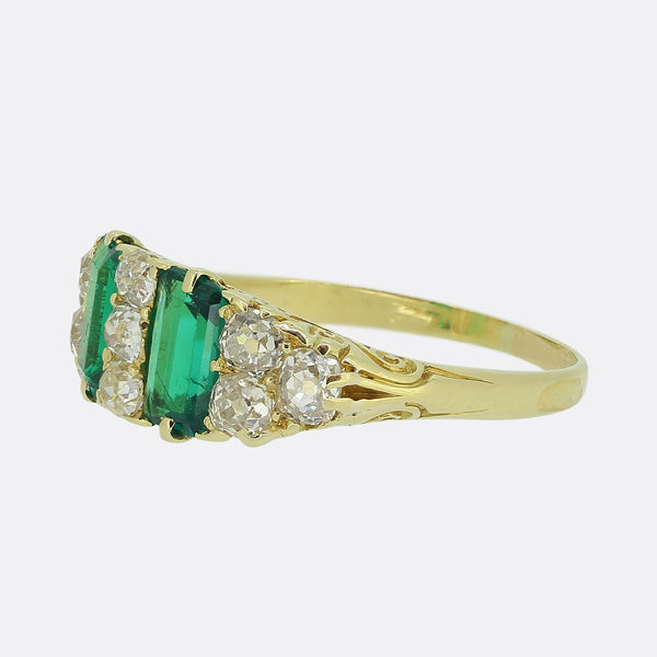 Victorian Colombian Emerald and Diamond Cluster Ring
