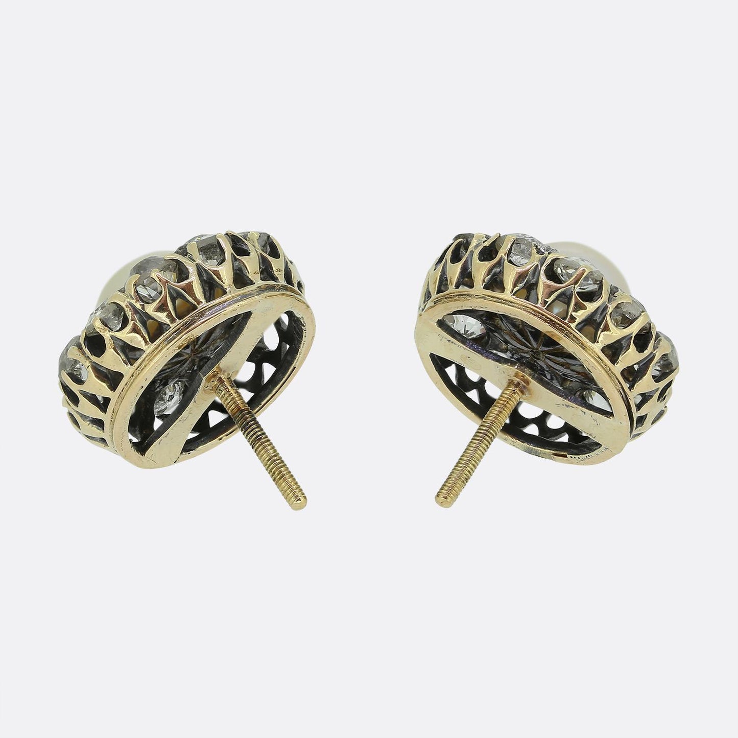 Victorian Pearl and Diamond Cluster Earrings