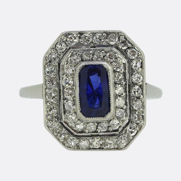 Art Deco Sapphire and Diamond Cluster Ring