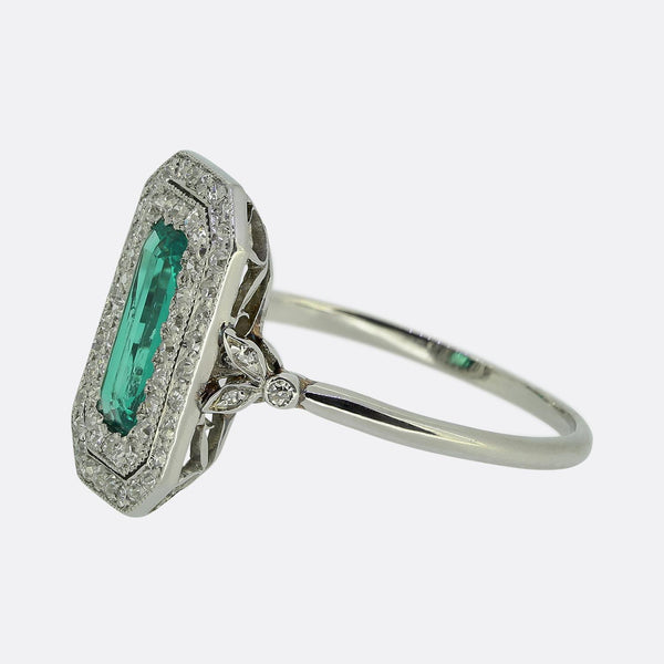 Art Deco Emerald and Diamond Cluster Ring