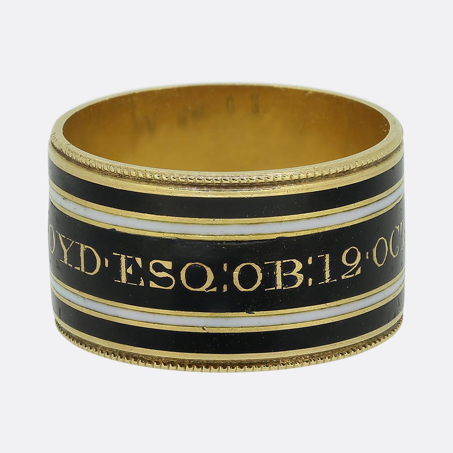 Georgian 1800s Memorial Black and White Enamel Mourning Ring Size L (51.5)