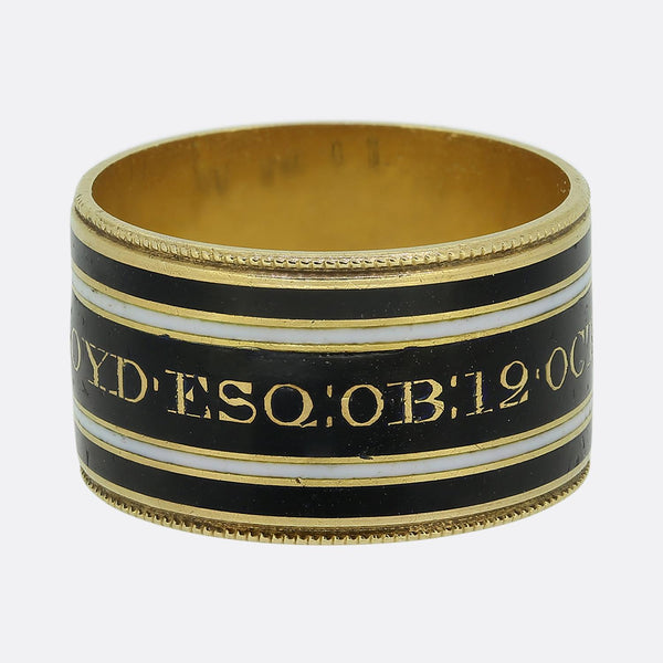 Georgian 1800s Memorial Black and White Enamel Mourning Ring Size L (51.5)