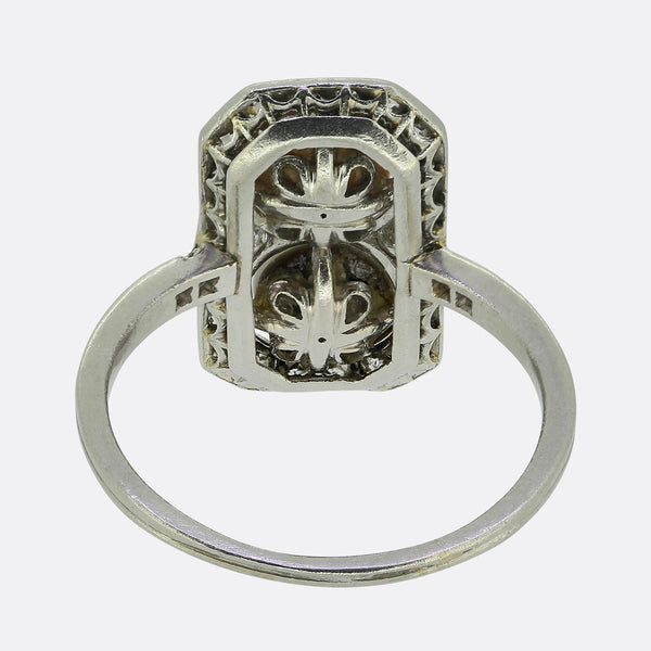 Art Deco Double Pearl and Diamond Tablet Ring