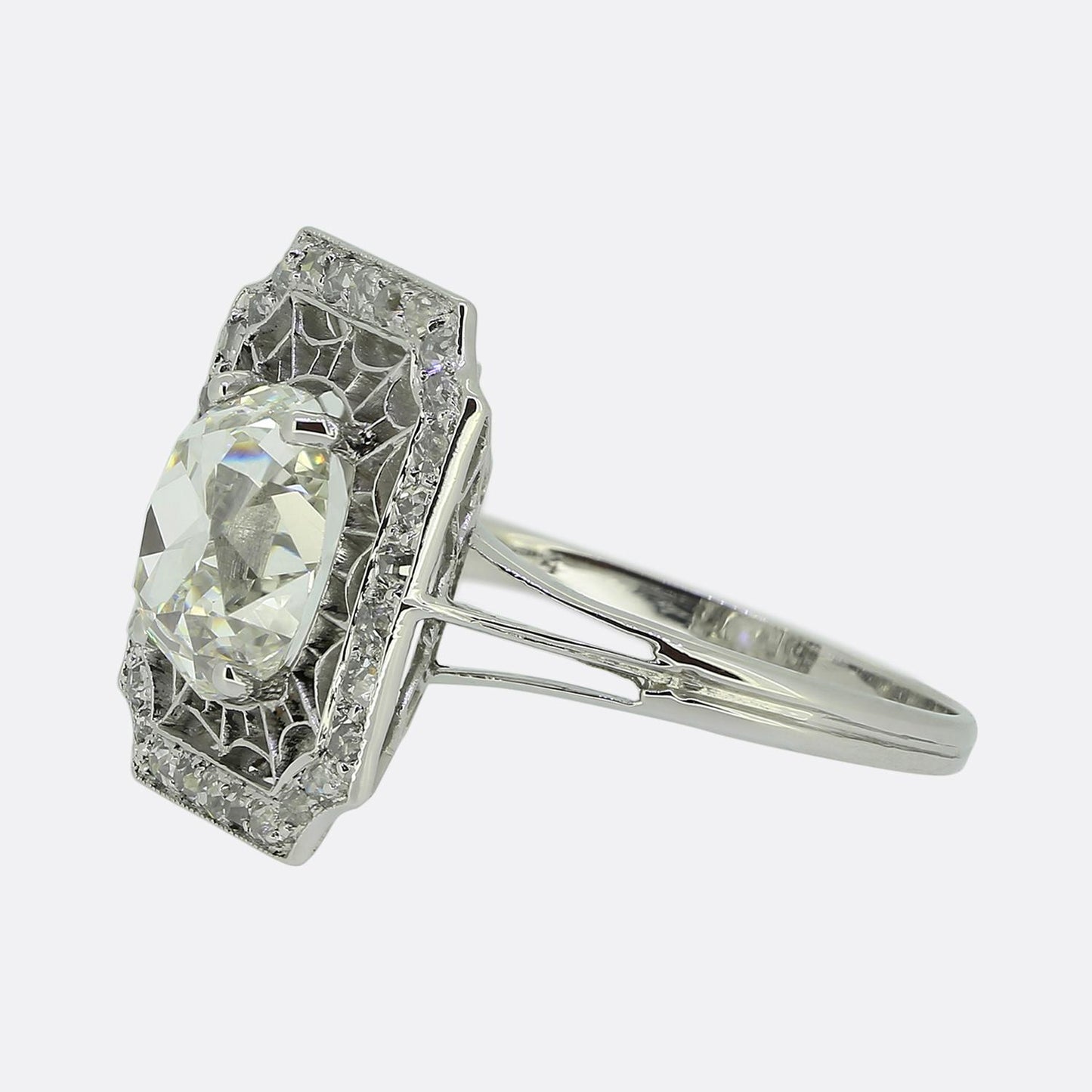 Art Deco Old Cushion Cut Diamond Engagement Ring