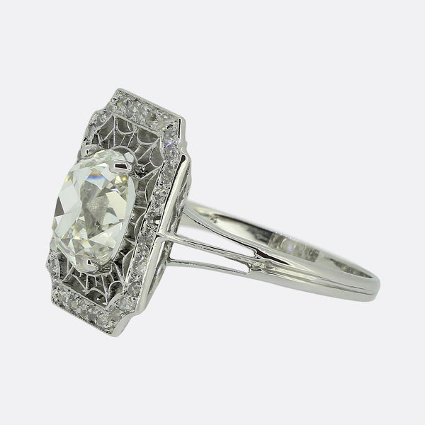 Art Deco Old Cushion Cut Diamond Engagement Ring