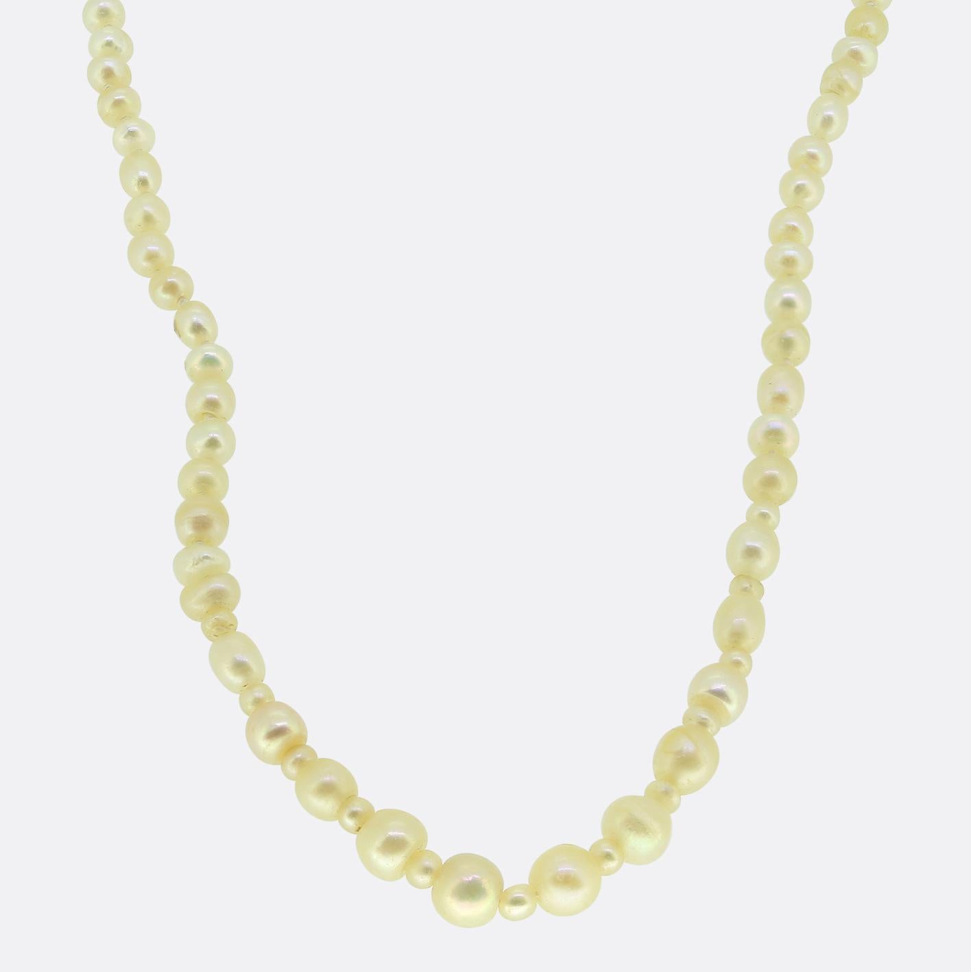 Antique Natural Pearl Necklace and Rose Cut Diamond Clasp