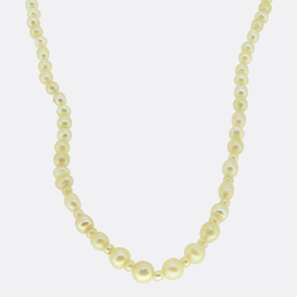 Antique Natural Pearl Necklace and Rose Cut Diamond Clasp