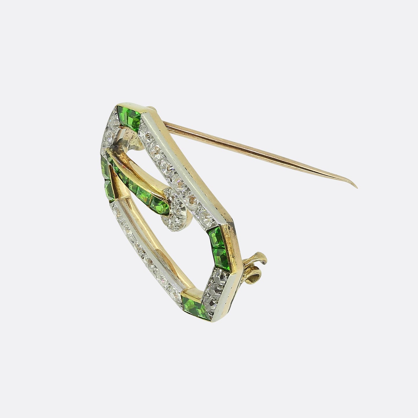 Edwardian Demantoid Garnet and Diamond Buckle Brooch
