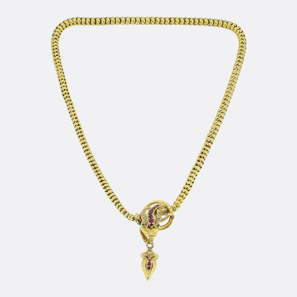 Victorian Ruby Diamond and Emerald Snake Necklace