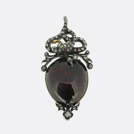 Victorian Cabochon Garnet and Diamond Snake Locket Pendant