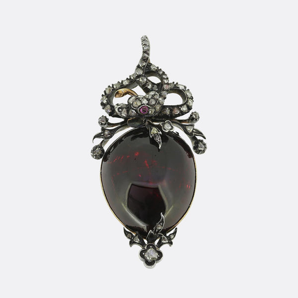 Victorian Cabochon Garnet and Diamond Snake Locket Pendant