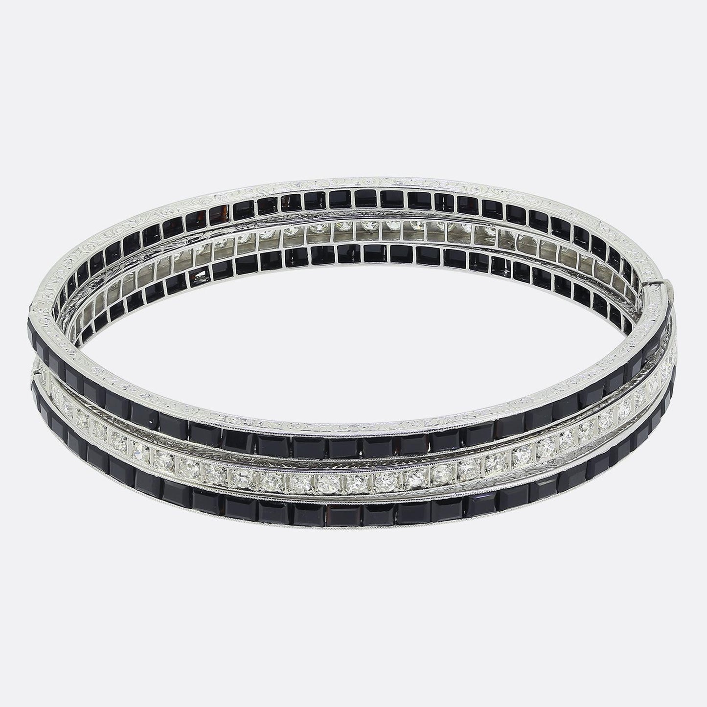 Art Deco Onyx and Diamond Bangle Set