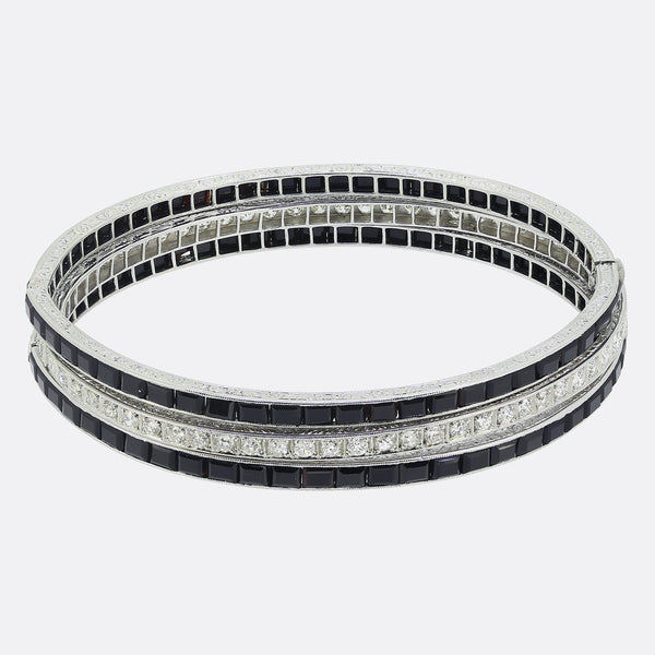 Art Deco Onyx and Diamond Bangle Set