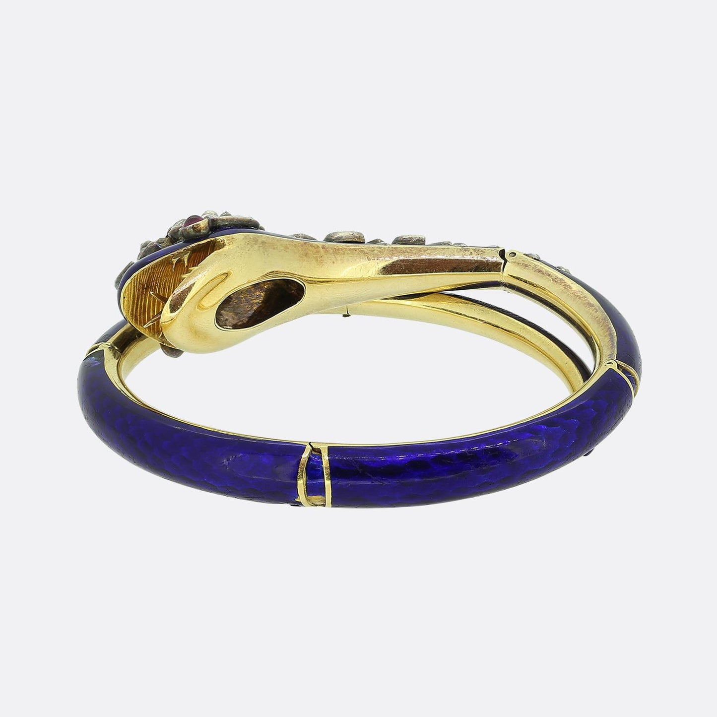 Victorian Old Cut Diamond Ruby and Enamel Snake Bangle Set