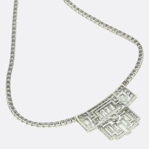 Art Deco 6.50 Carat Diamond Cluster Necklace