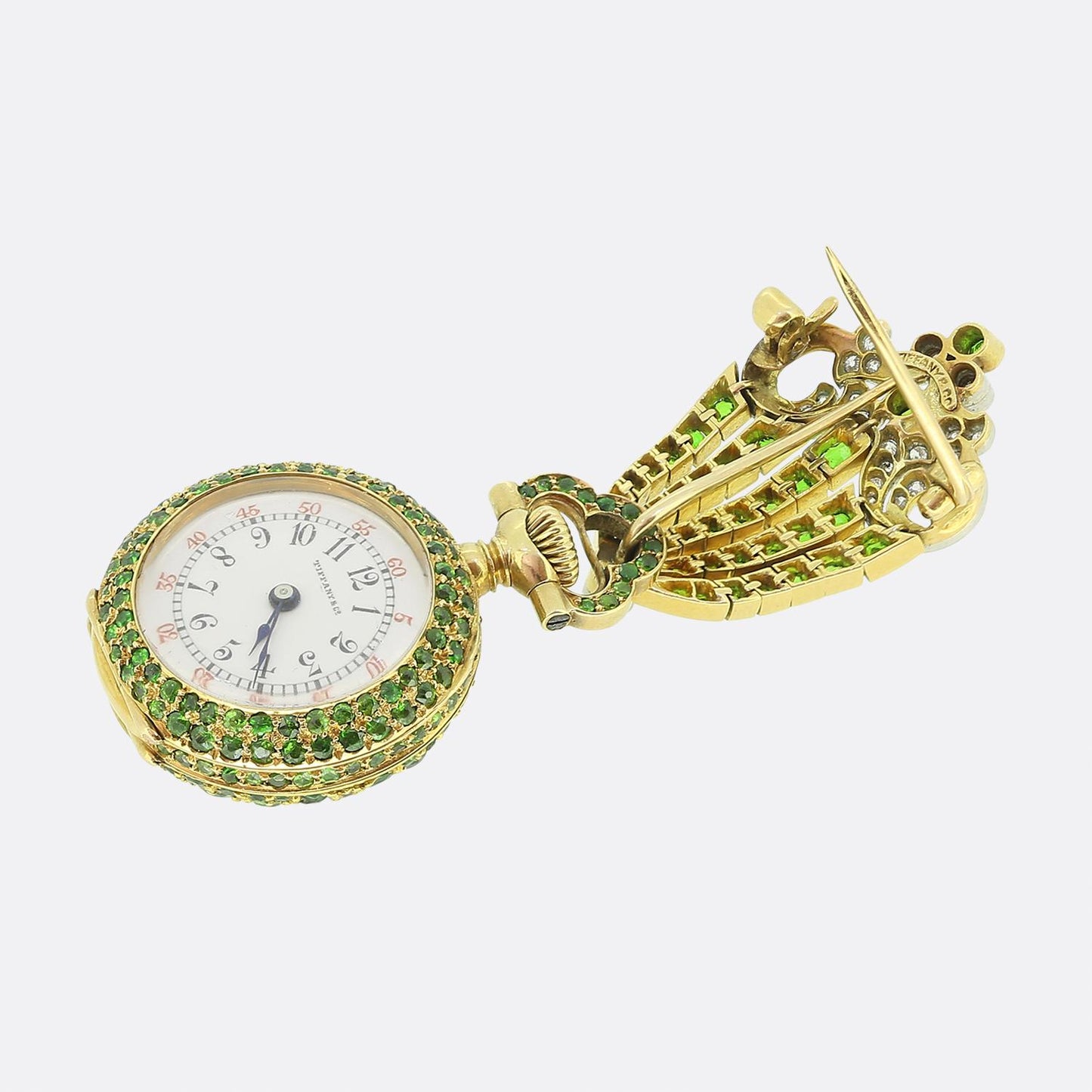 Patek Philippe for Tiffany & Co. Demantoid Garnet and Diamond Brooch Fob Watch