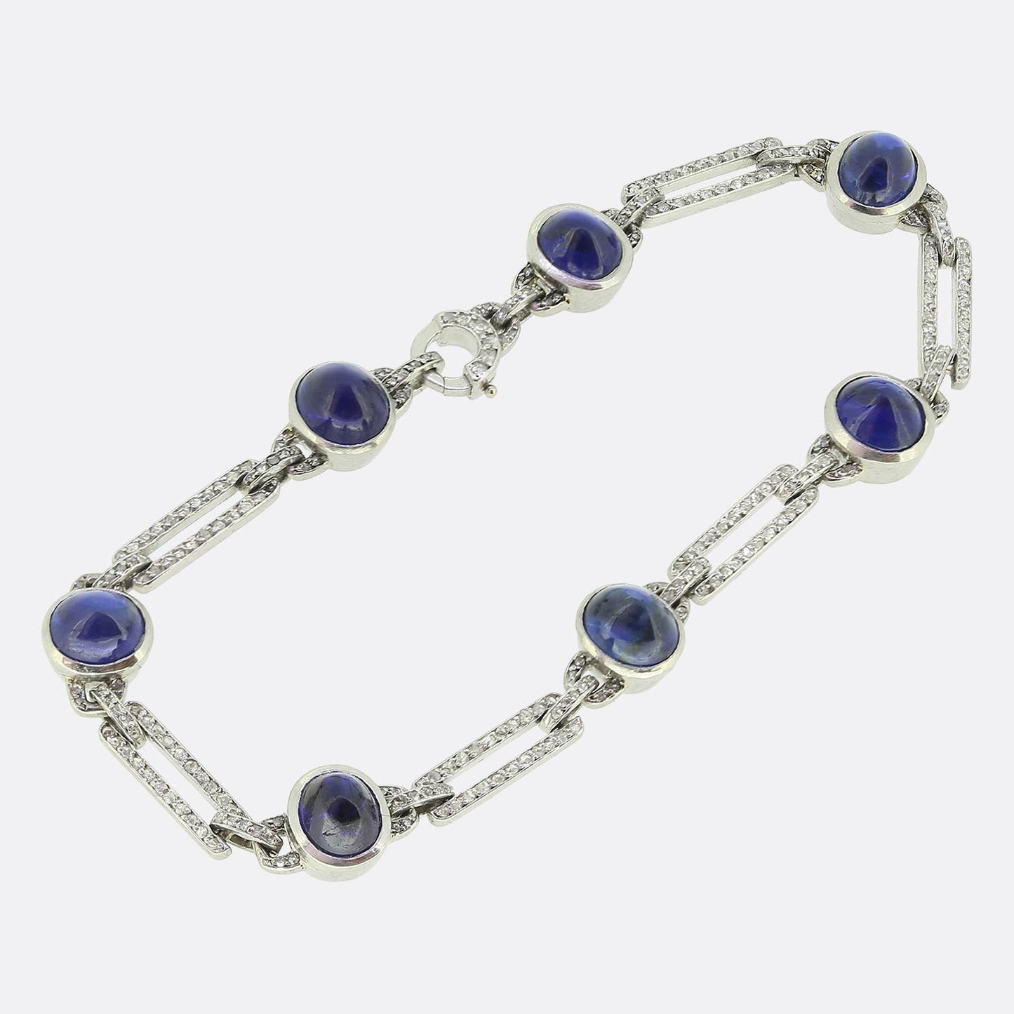 Art Deco Cabochon Sapphire and Diamond Bracelet