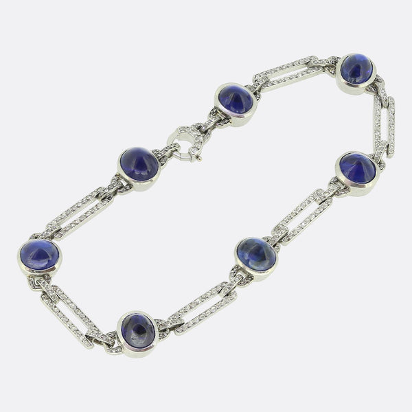 Art Deco Cabochon Sapphire and Diamond Bracelet