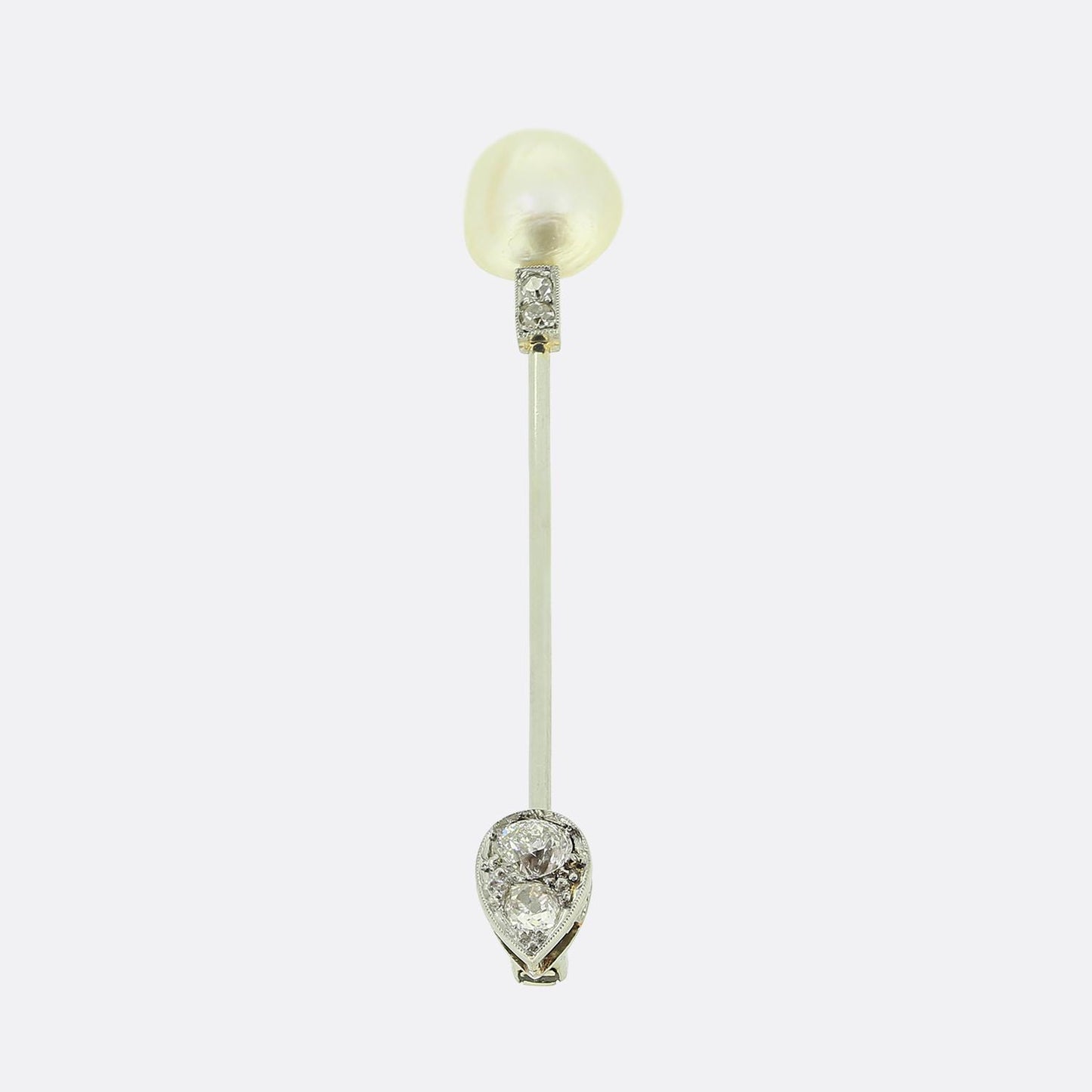 Art Deco Natural Pearl and Diamond Jabot Pin