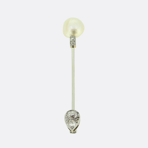 Art Deco Natural Pearl and Diamond Jabot Pin