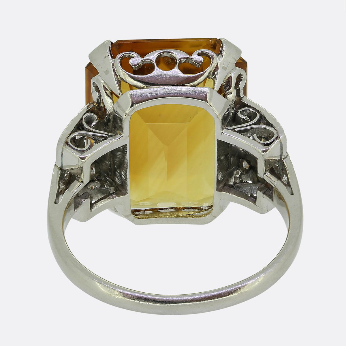 Art Deco Citrine and Diamond Cocktail Ring