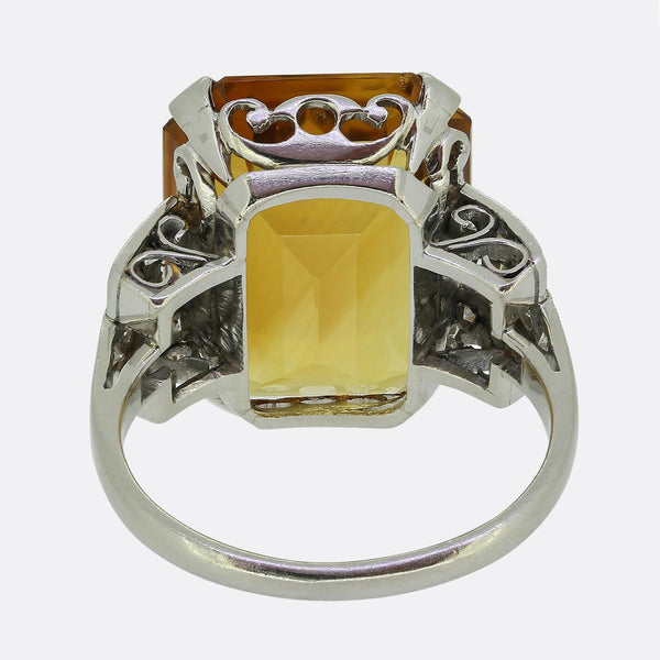 Art Deco Citrine and Diamond Cocktail Ring