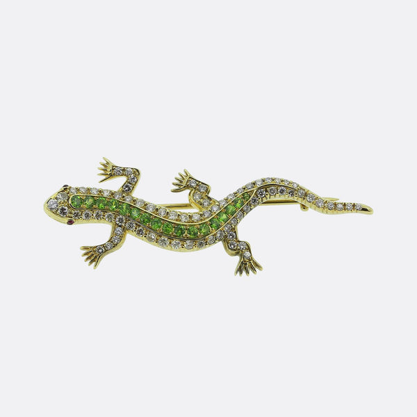 Vintage Demantoid Garnet and Diamond Lizard Brooch