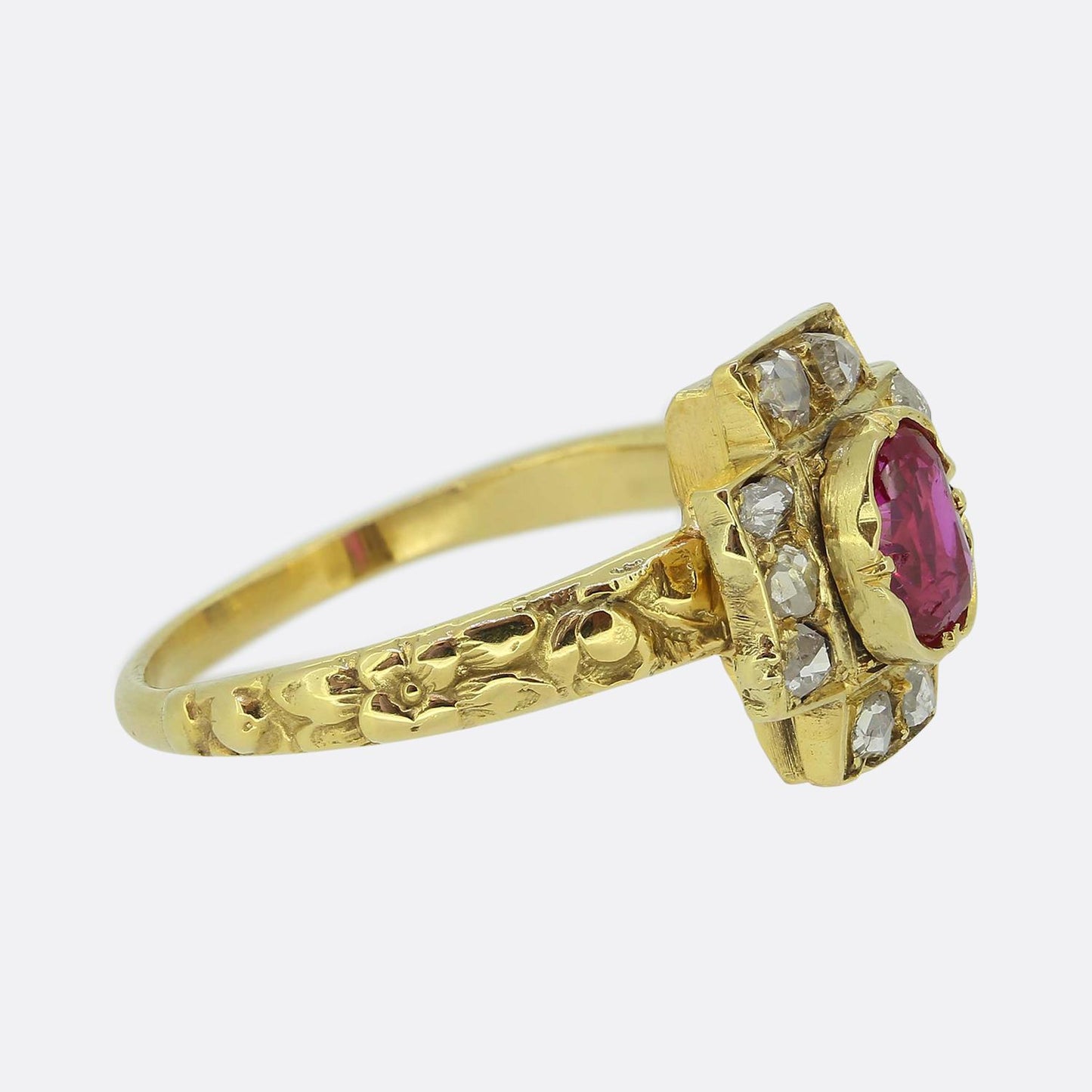 Victorian Ruby and Diamond Cluster Ring