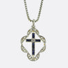 Art Deco Sapphire and Diamond Cross Pendant Necklace