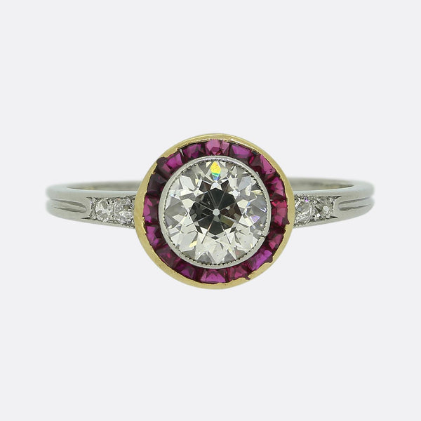 Art Deco Ruby and Diamond Target Ring