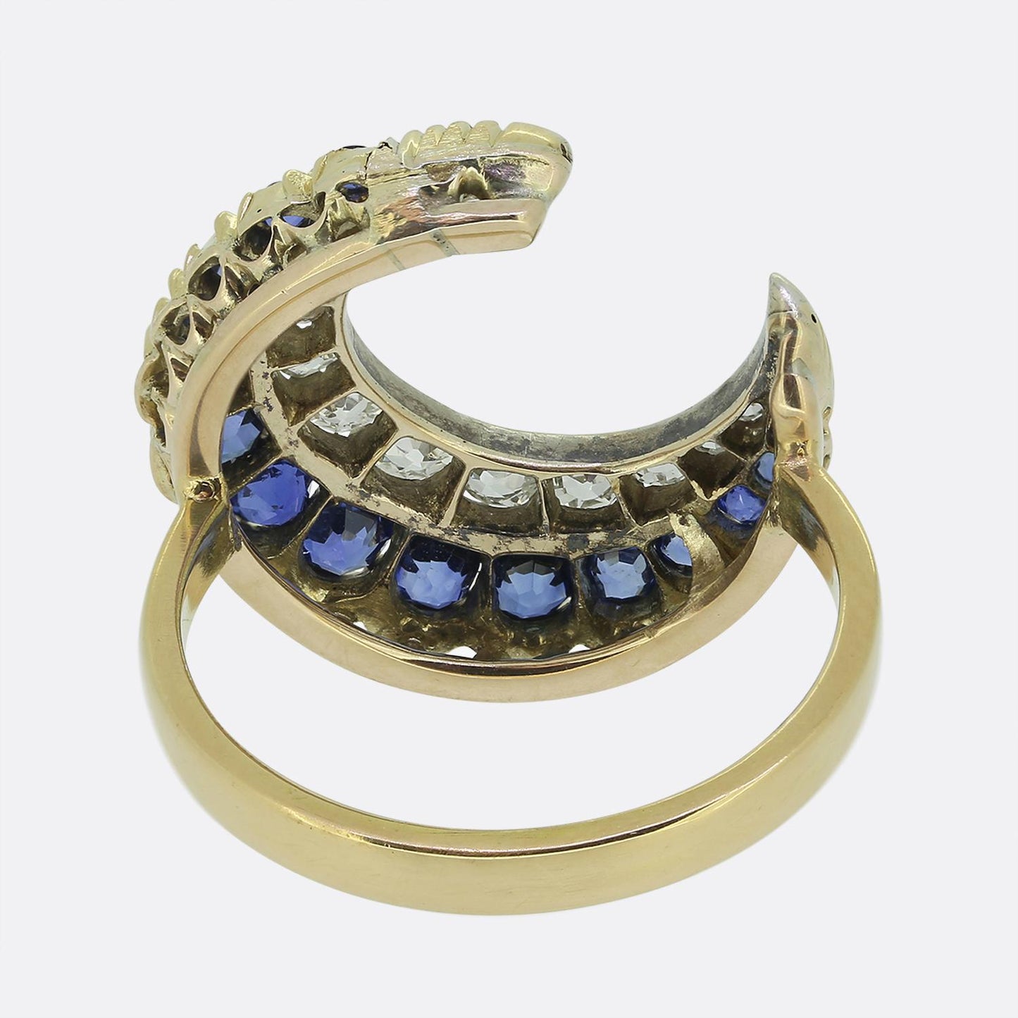 Antique Sapphire and Diamond Crescent Ring