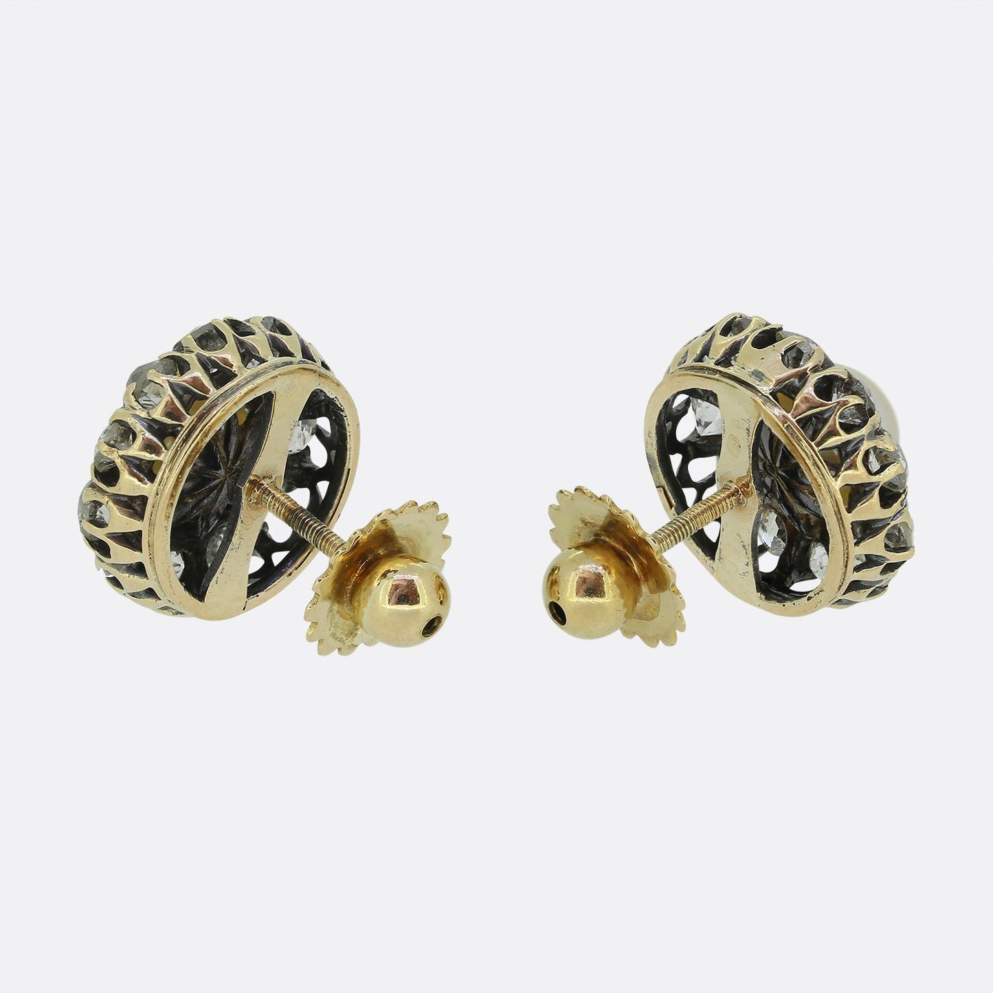 Victorian Pearl and Diamond Cluster Earrings