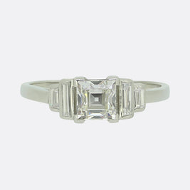Art Deco 0.95 Carat Princess and Baguette Cut Diamond Ring