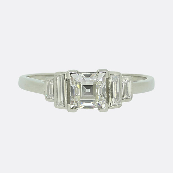 Art Deco 0.95 Carat Princess and Baguette Cut Diamond Ring