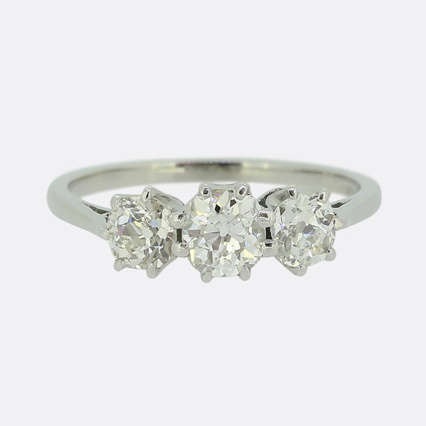 0.90 Carat Old Cut Diamond Three-Stone Ring