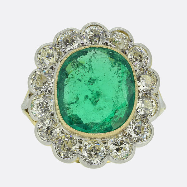 6.45 Carat Colombian Emerald and Diamond Cluster Ring