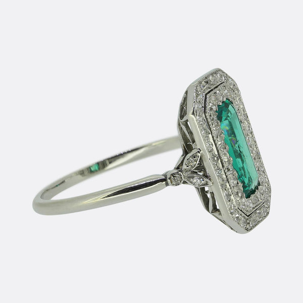 Art Deco Emerald and Diamond Cluster Ring
