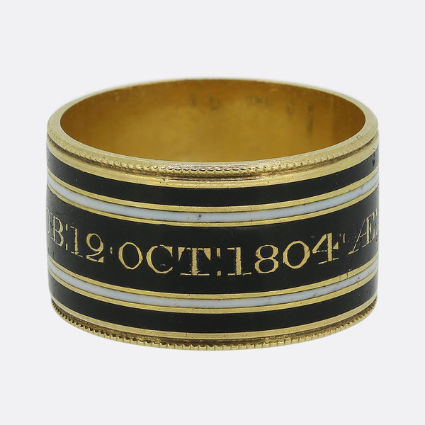 Georgian 1800s Memorial Black and White Enamel Mourning Ring Size L (51.5)