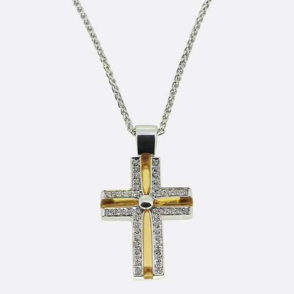 Mappin & Webb Citrine and Diamond Cross Pendant Necklace