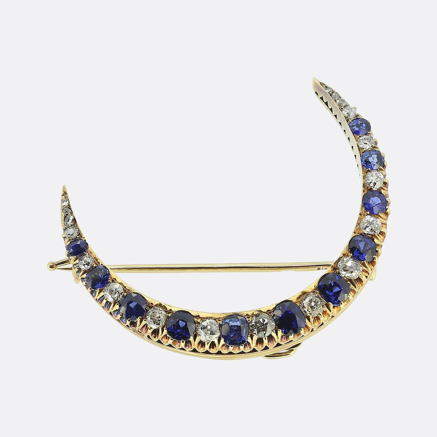 Antique Sapphire and Diamond Crescent Brooch