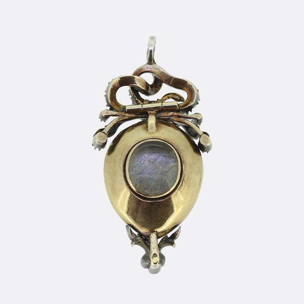 Victorian Cabochon Garnet and Diamond Snake Locket Pendant