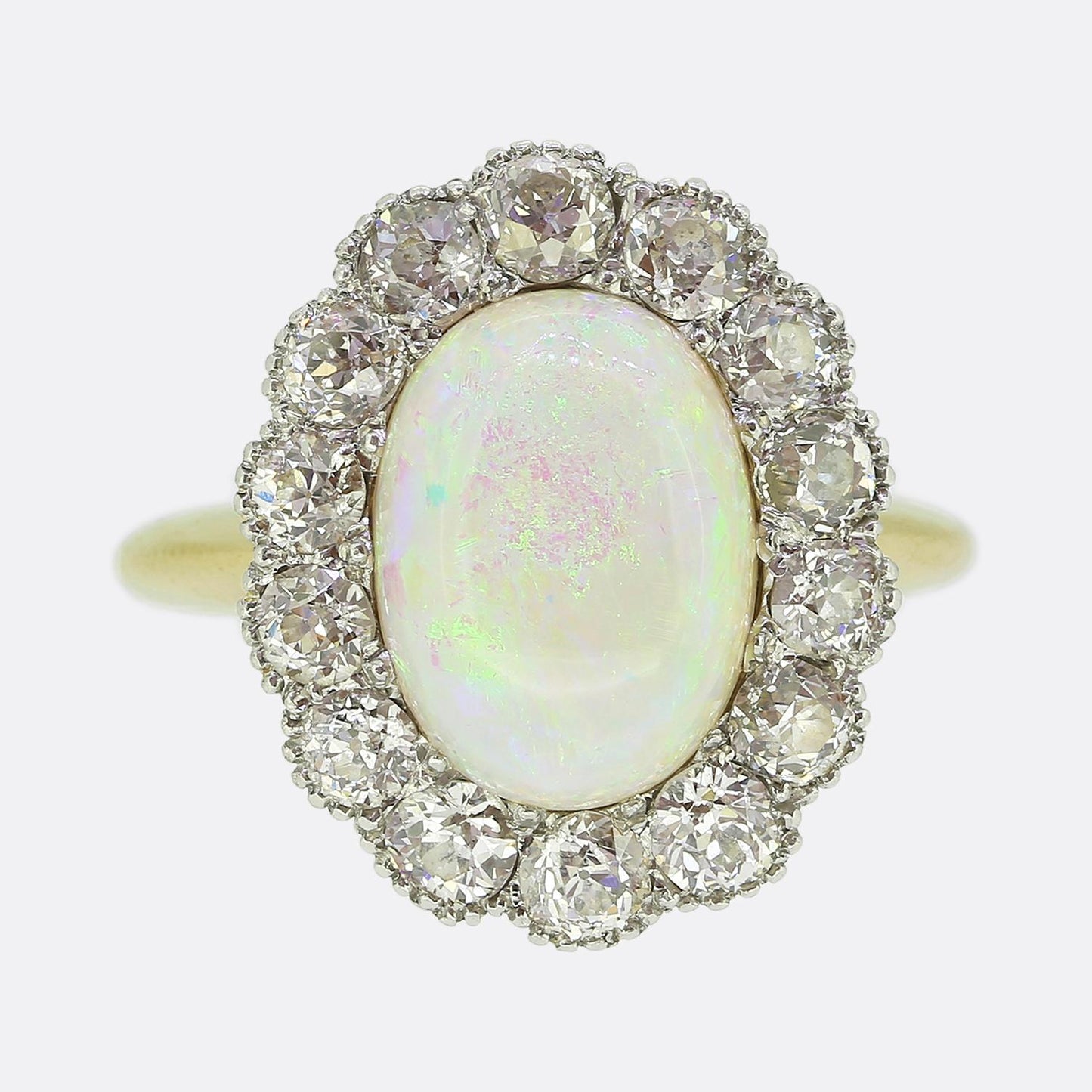 Edwardian Opal and Diamond Cluster Ring